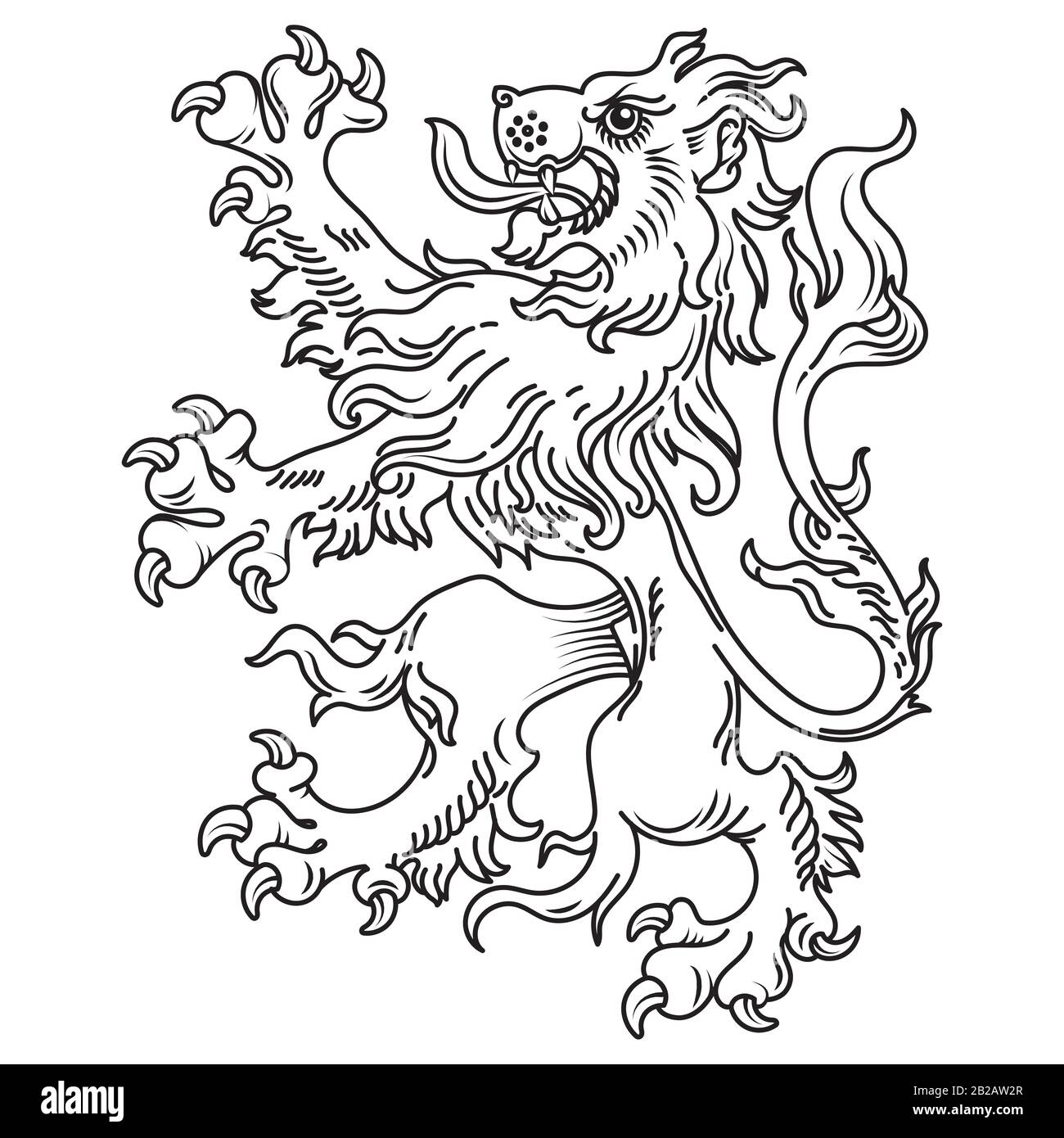 Uno stemma araldico medievale, leone araldico, silhouette araldica Illustrazione Vettoriale