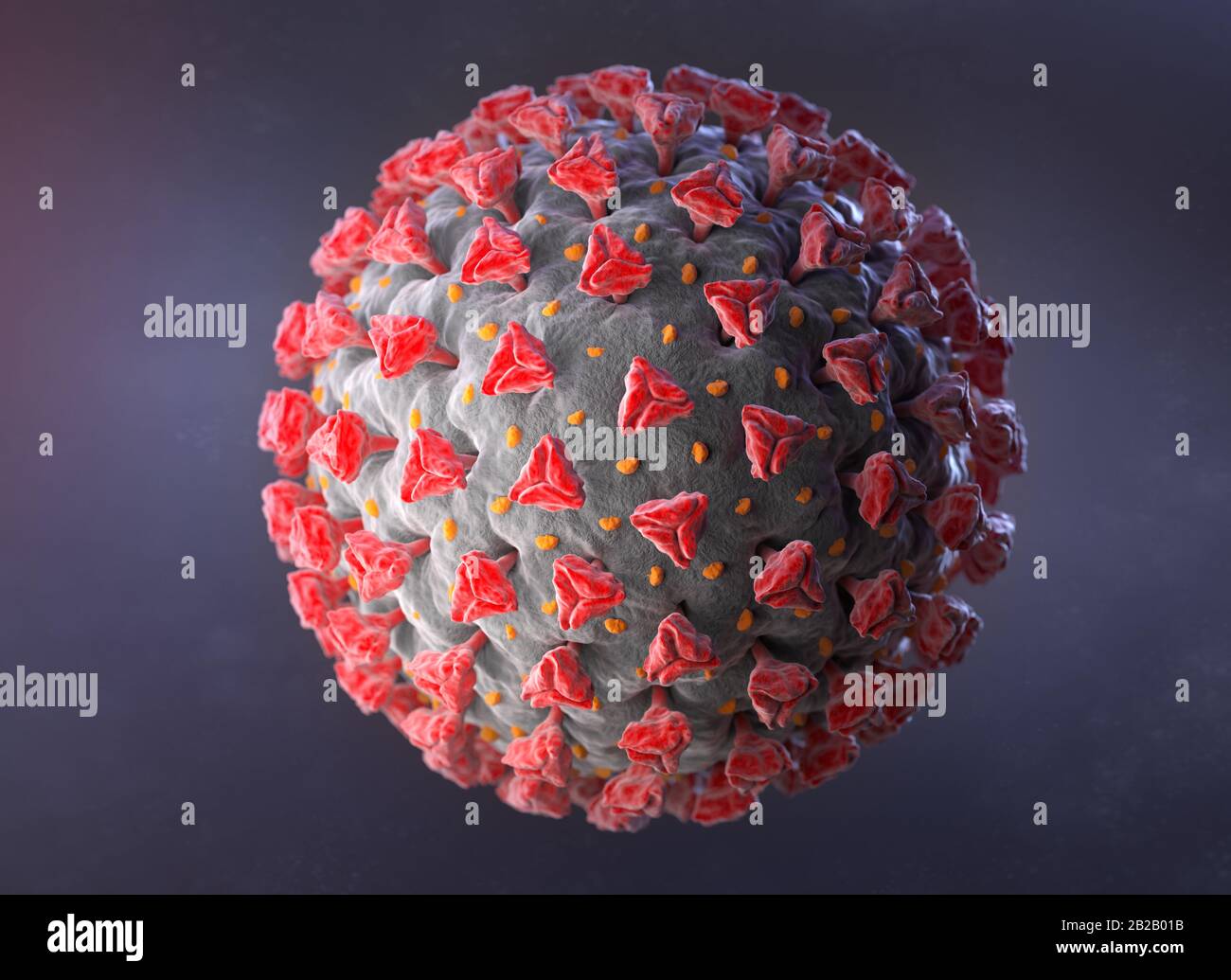 Illustrazione di Coronavirus. Un patogeno che attacca le vie respiratorie. Rendering 3D Foto Stock