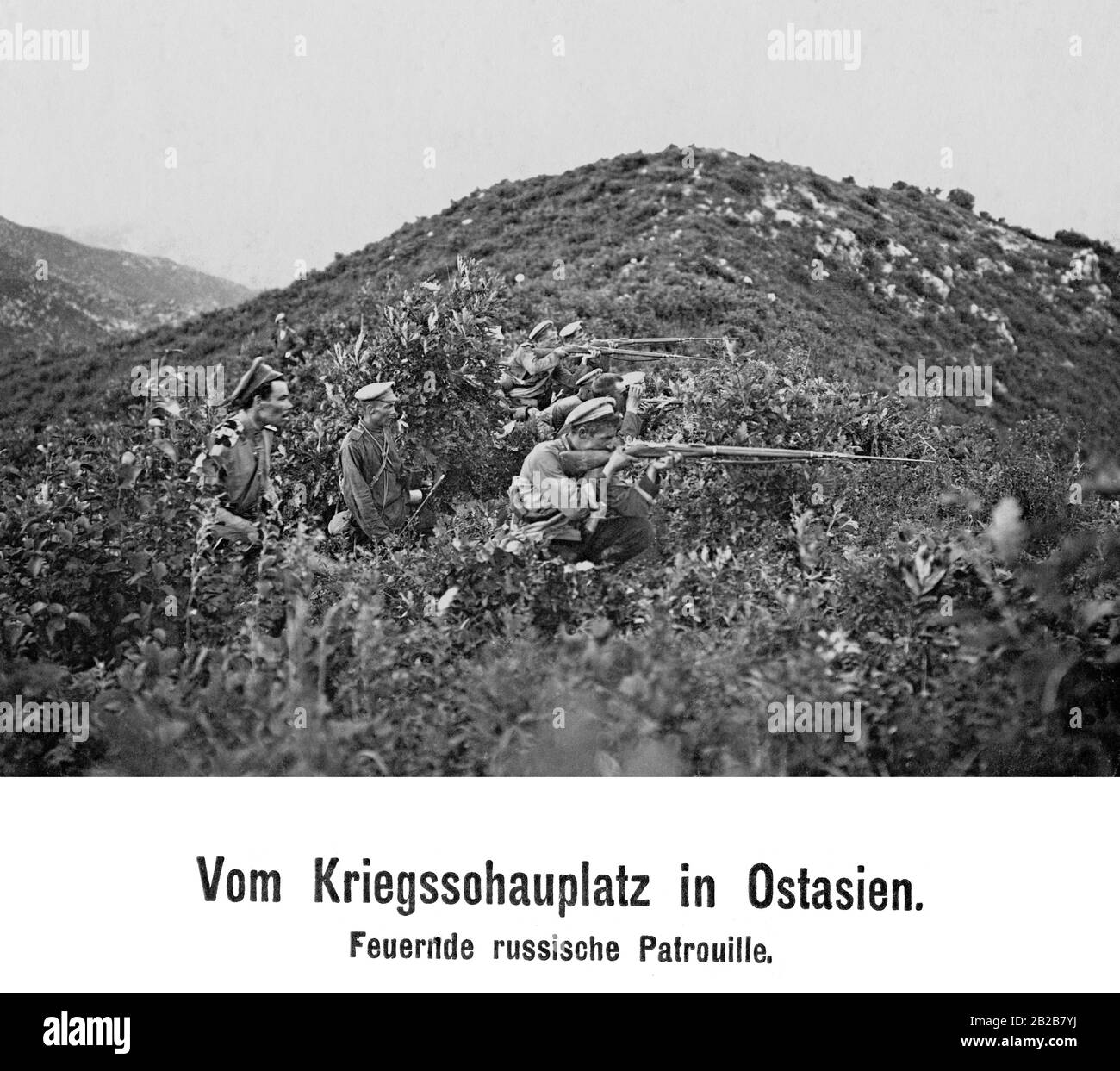 Durante la guerra russo-giapponese nell'Asia orientale: Sparando la pattuglia russa. Foto Stock