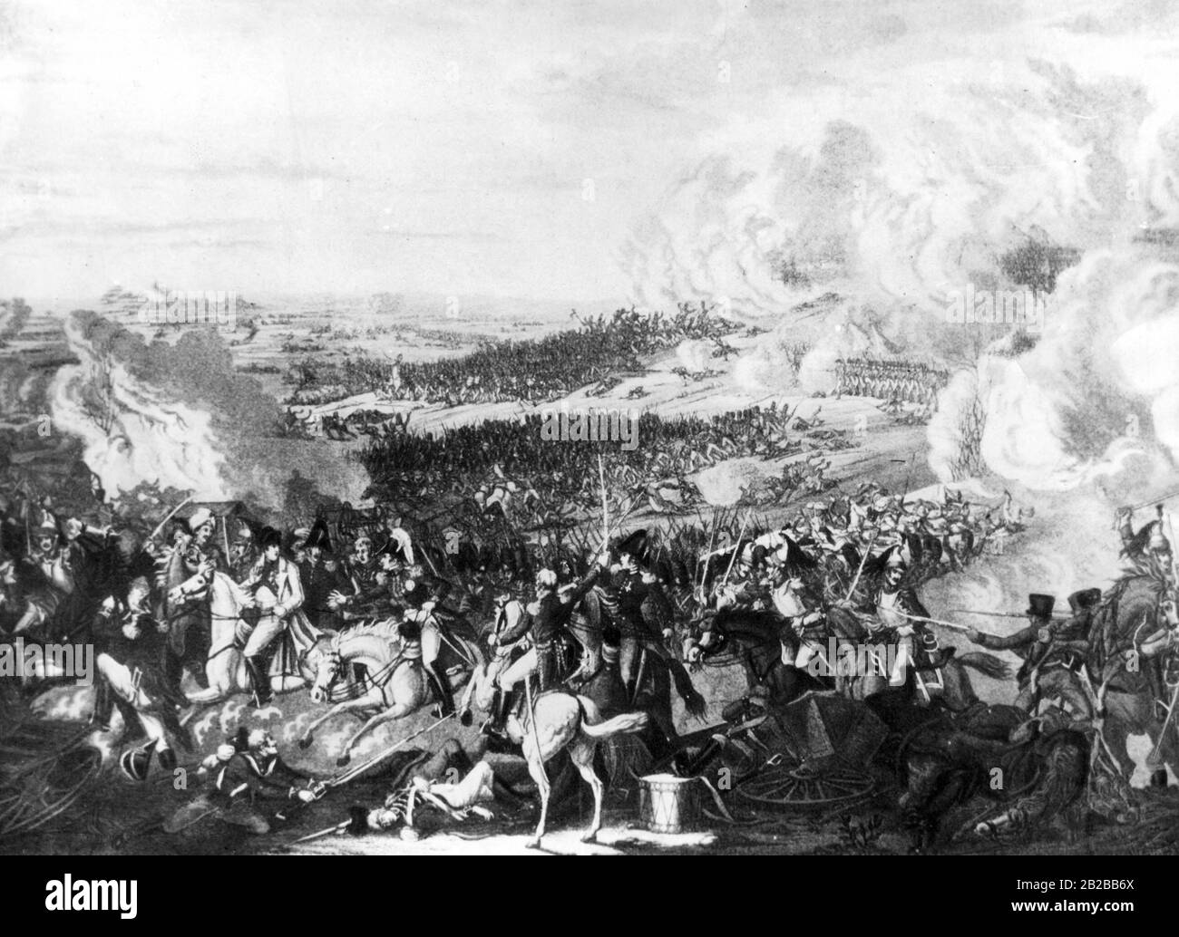 Napoleone Bonaparte fugge nella battaglia di Waterloo 1815 (Belle Alliance). Incisione Di Lorenz Rugendas 1816. Foto Stock