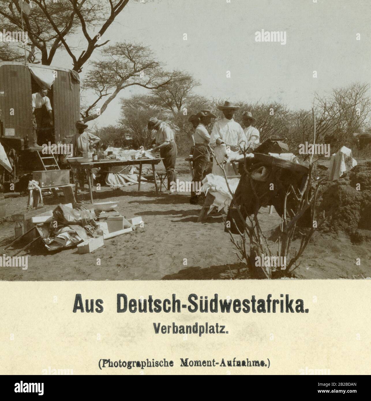 Cabina di cabina per i soldati tedeschi feriti in Sudafrica tedesco. Qui combattono contro le tribù ribelli dell'Herero. Foto Stock