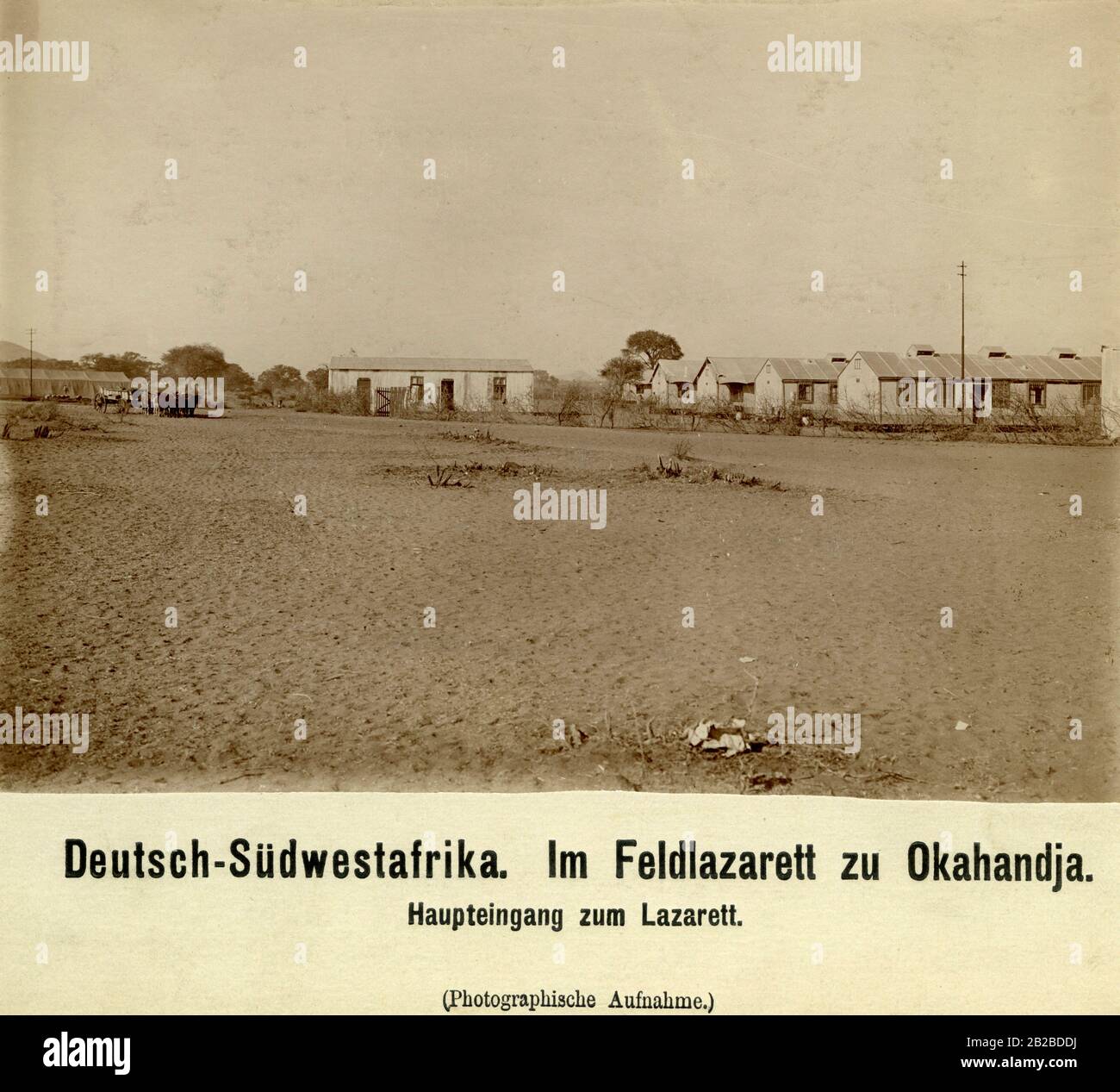 Ospedale di campo a Okhandja in Sudafrica tedesco in Namibia di oggi. Nella foto è l'ingresso principale dell'ospedale. Foto Stock