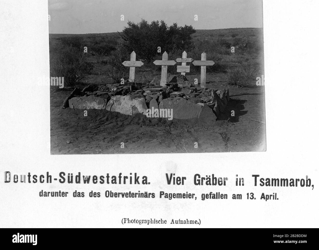 Tombe a Tsammarob, compreso quello del veterinario Pagemeier, in tedesco Sud Africa occidentale. I soldati sono caduti nella lotta contro la gente del posto dissidente. Foto Stock