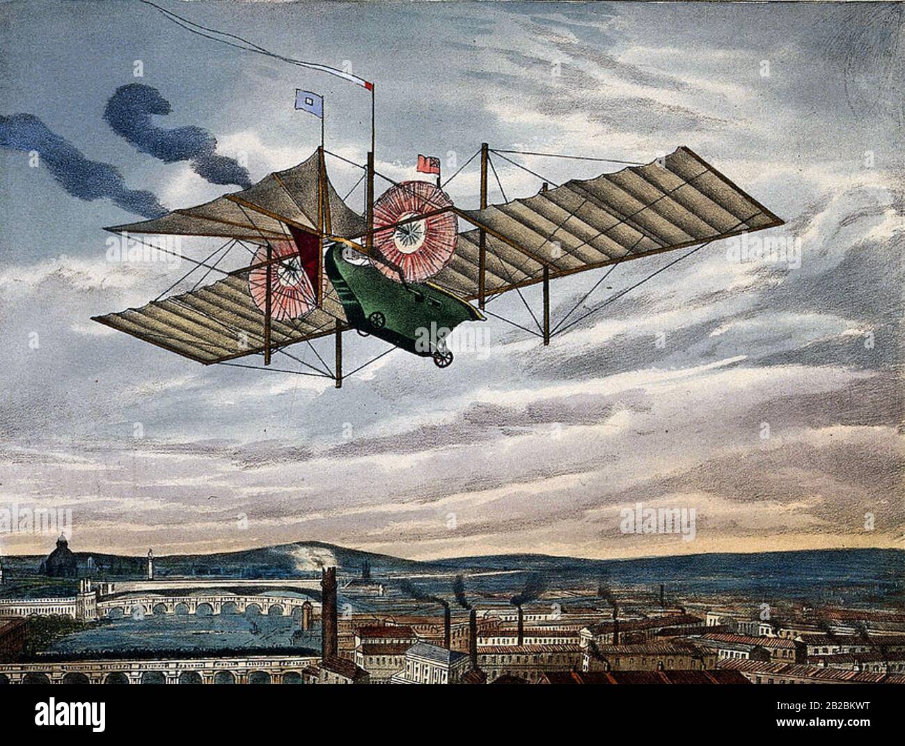 CARROZZA AEREA A VAPORE Henson in un volo immaginario nel 1843. Fu brevettata da William Henson e John Stringfellow nel 1842 Foto Stock