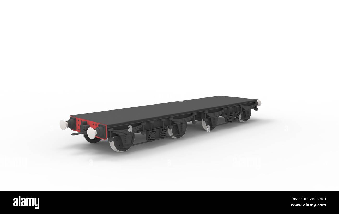 3D rendering di un carro vuoto nel trasporto di ruote di treni di spazi bianchi Foto Stock