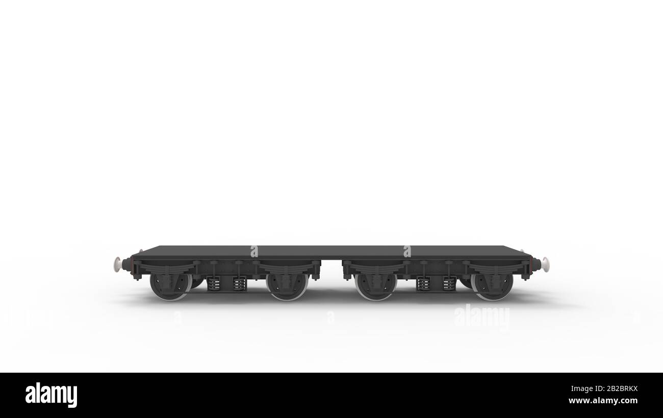 3D rendering di un carro vuoto nel trasporto di ruote di treni di spazi bianchi Foto Stock