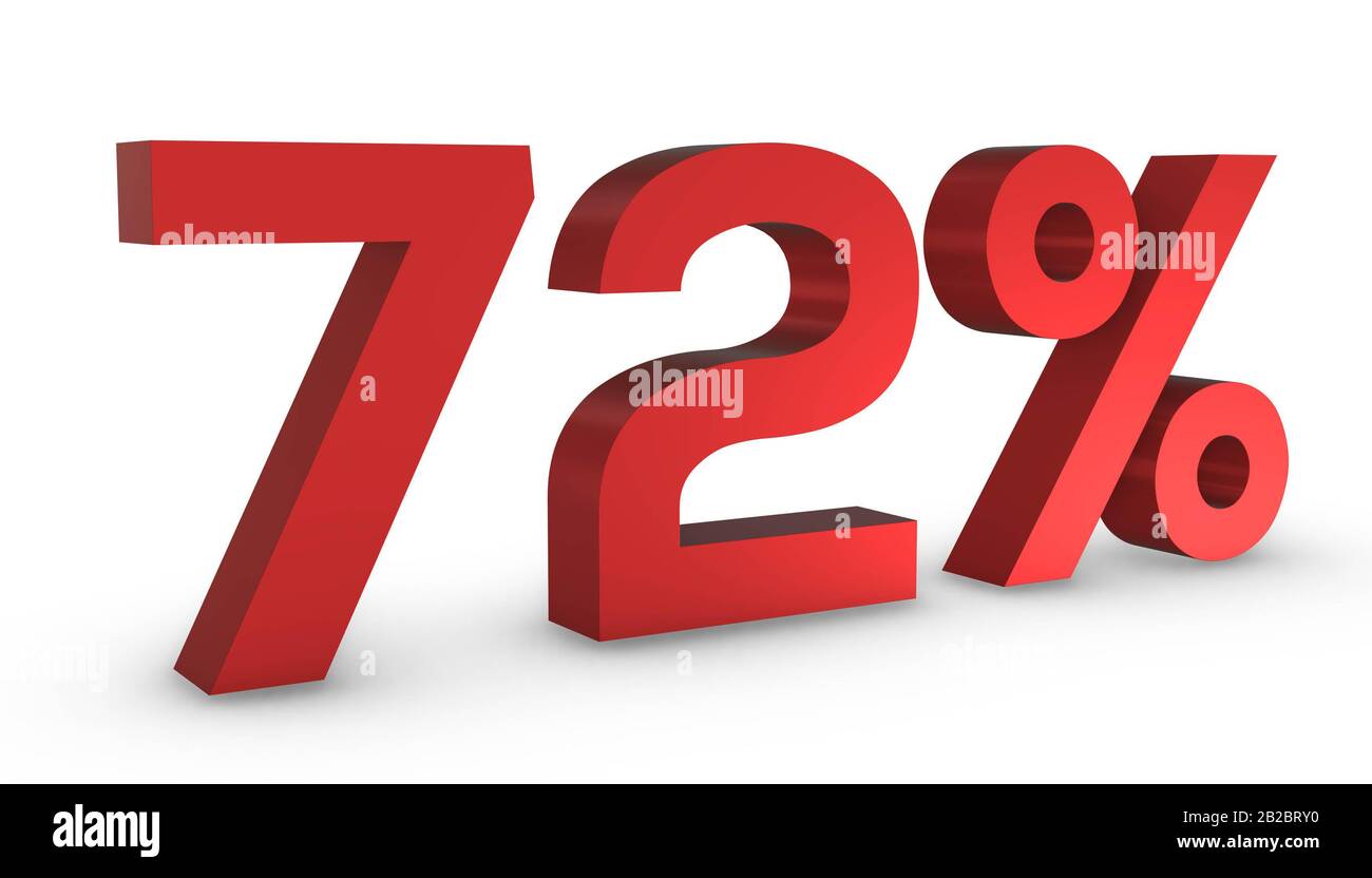 3d Shiny Red Number Settanta 2% 72% Isolato Su Sfondo Bianco. Foto Stock