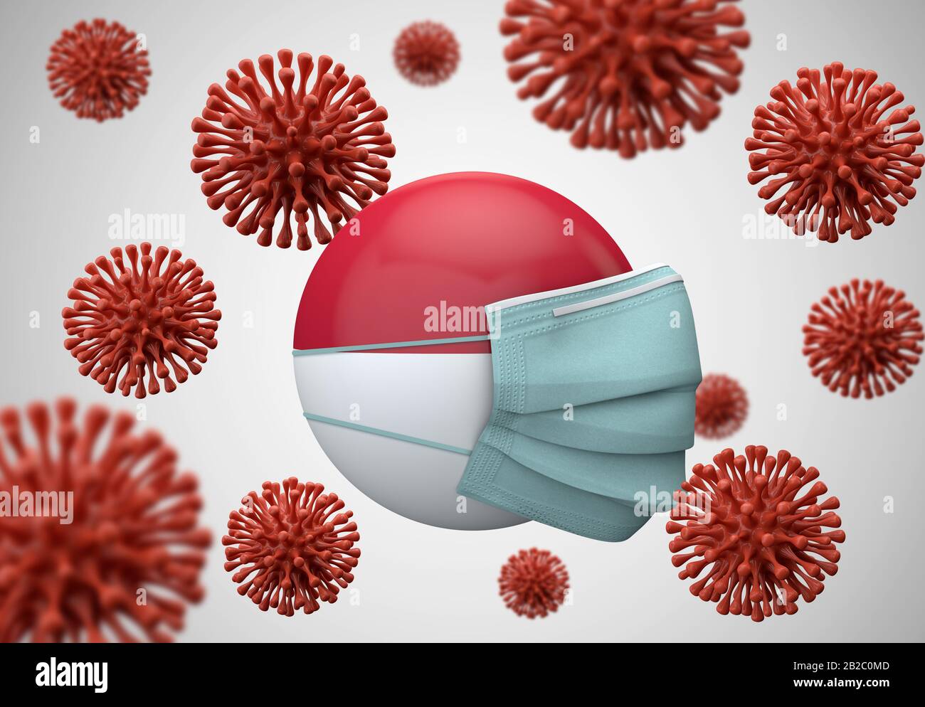 Bandiera dell'Indonesia con maschera facciale protettiva. Concetto di coronavirus. Rappresentazione 3D Foto Stock Bandiera dell'Indonesia con maschera facciale protettiva. Concetto di coronavirus. Rappresentazione 3D Foto Stock