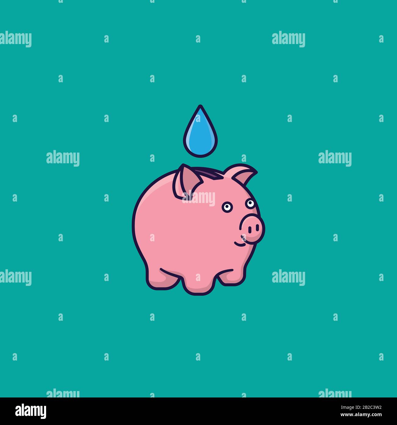 Concetto di risparmio dell'acqua. Goccia d'acqua che cade nel vettore di banca piggy illustrazione per la Giornata Mondiale Dell'Acqua il 22 marzo. Illustrazione Vettoriale