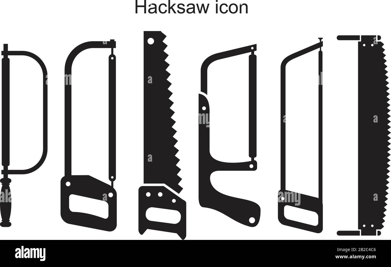 Colore nero modificabile per il modello di icona di hacksaw. Simbolo icona seghetto immagine vettoriale piatta per disegno grafico e web. Illustrazione Vettoriale