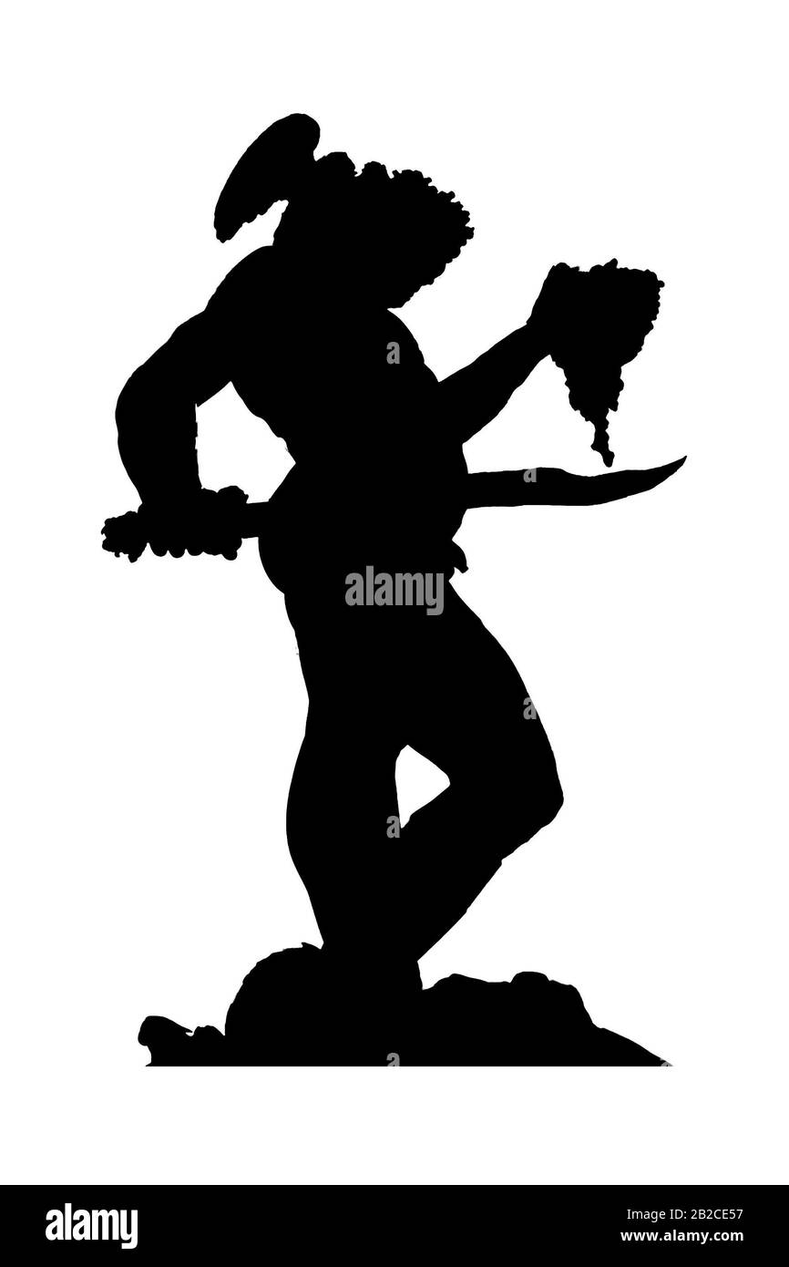 Vista laterale della famosa Perseo con scultura Medusa, illustrazione della silhouette grafica isolata su sfondo bianco Foto Stock