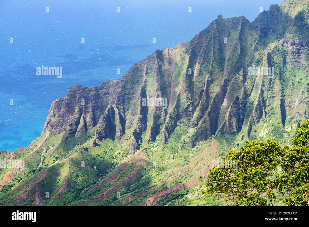 Kauai, Hawaii, USA: Panoramica della costa di na Pali (Kalalau Lookout al Koke`e state Park) Foto Stock