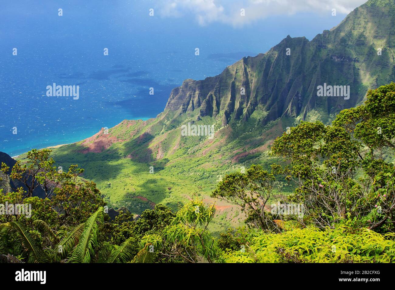 Kauai, Hawaii, USA: Panoramica della costa di na Pali (Kalalau Lookout al Koke`e state Park) Foto Stock