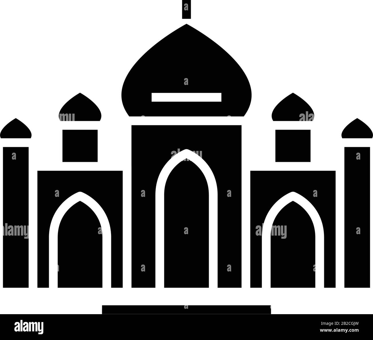 India templi icona nera, concetto di illustrazione, vettore piatto simbolo, glifo segno. Illustrazione Vettoriale