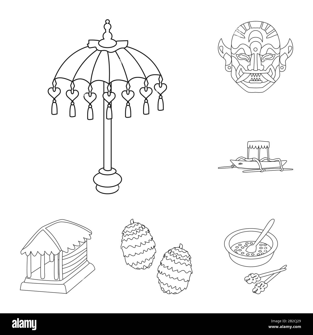 Illustrazione vettoriale del logo balinese e caraibico. Set di illustrazioni vettoriali in stock in area balinese e geografica. Illustrazione Vettoriale