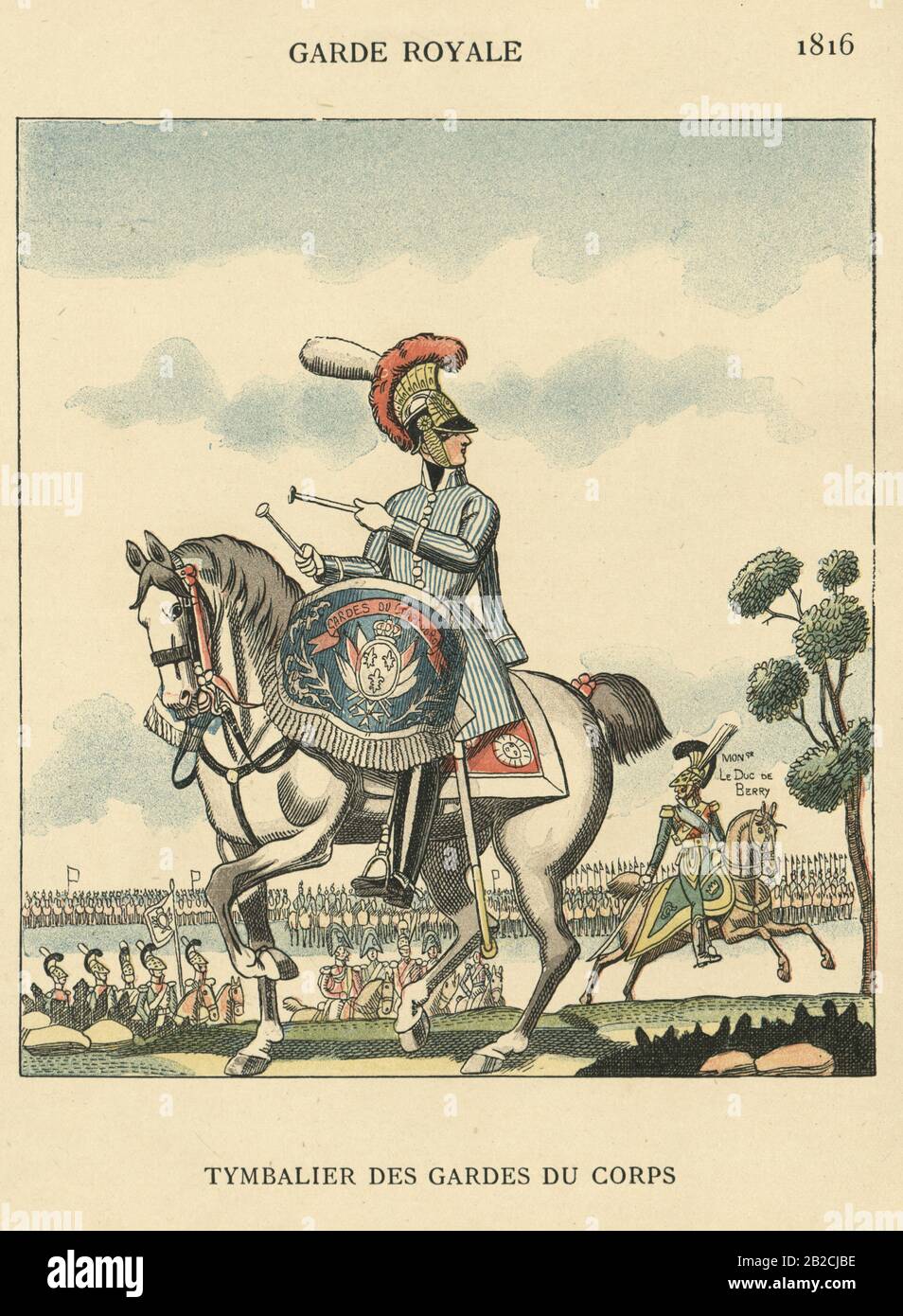 Soldati francesi del 19th Secolo, Garde Royale, Tymbalier des gardes du Corps, 1816 Foto Stock