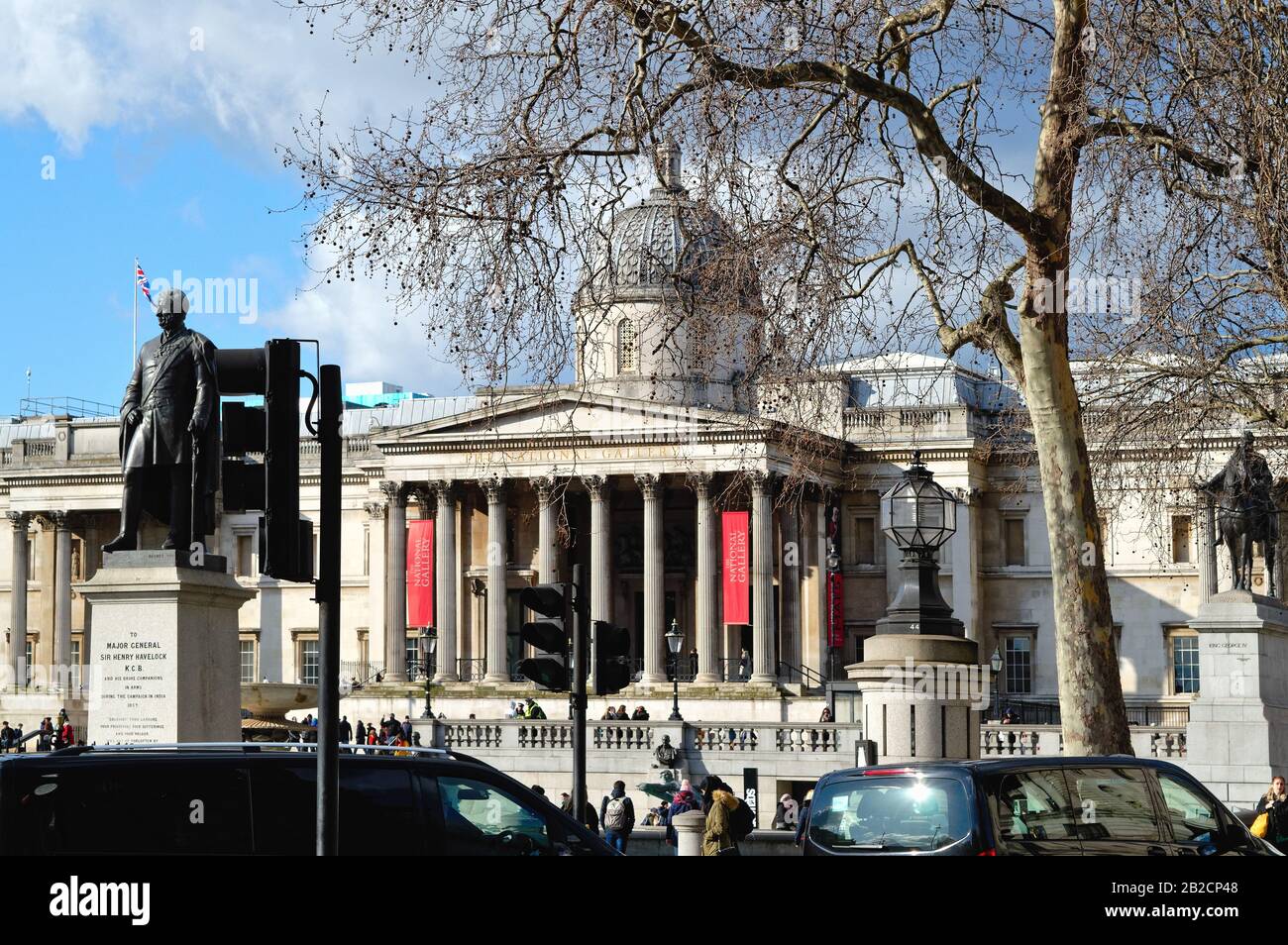 Esterno della National Gallery, Trafalgar Square, Londra Centrale Inghilterra Regno Unito Foto Stock