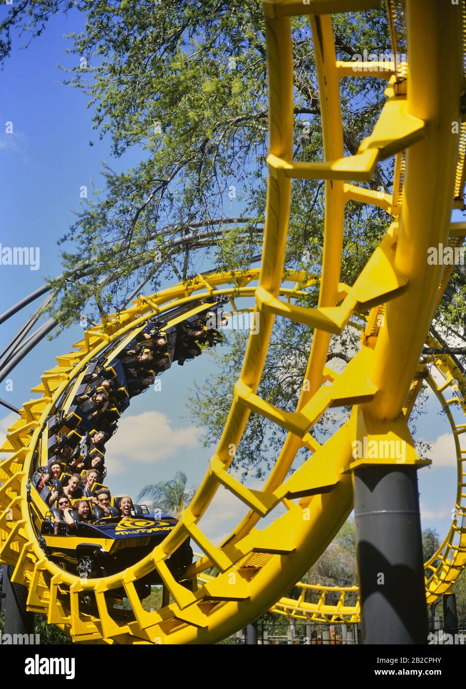 Le montagne russe in acciaio Python. Busch Gardens, Tampa Bay, Florida, Stati Uniti. Esso è chiuso il 31 ottobre 2006. Foto Stock