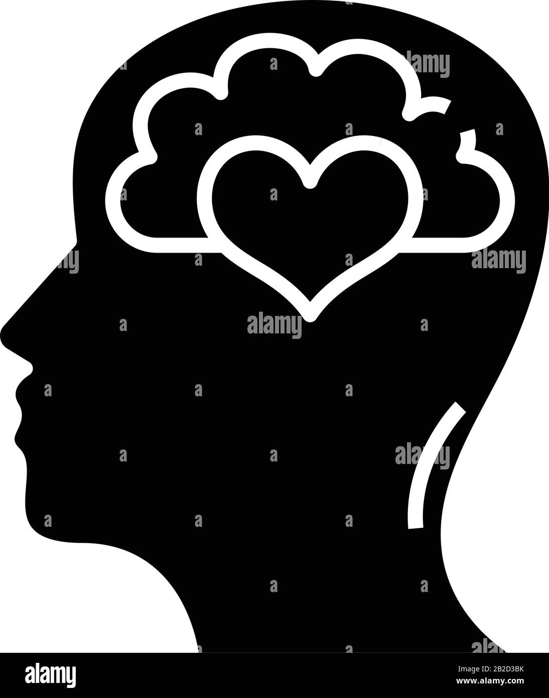 Icona nera dei pensieri d'amore, illustrazione concettuale, simbolo piatto vettoriale, simbolo glifo. Illustrazione Vettoriale