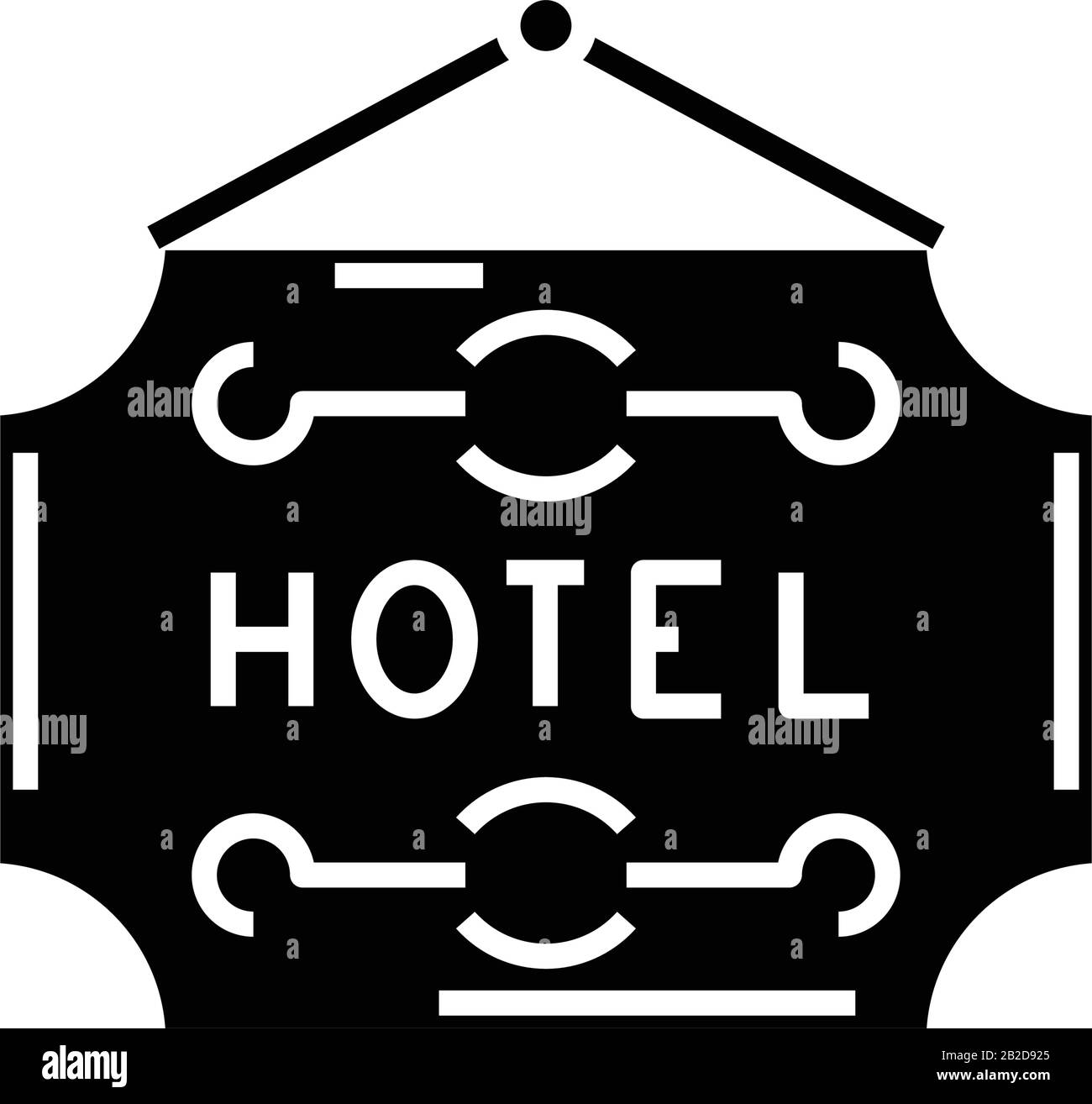 Icona nera del logo dell'hotel, illustrazione concettuale, simbolo piatto vettoriale, simbolo glifo. Illustrazione Vettoriale
