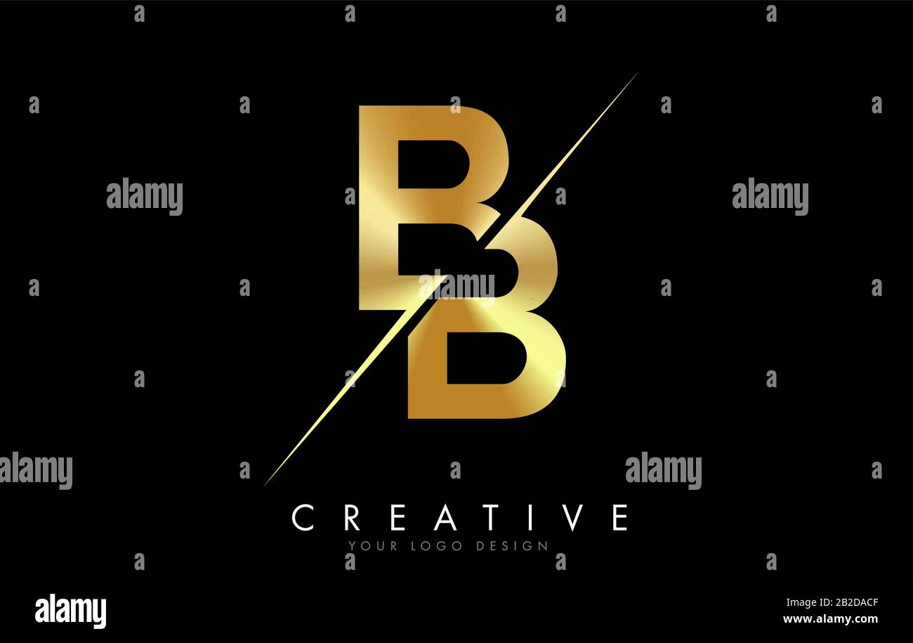 BB B Golden Letter Logo Design con taglio creativo. Logo creativo con sfondo nero. Illustrazione Vettoriale