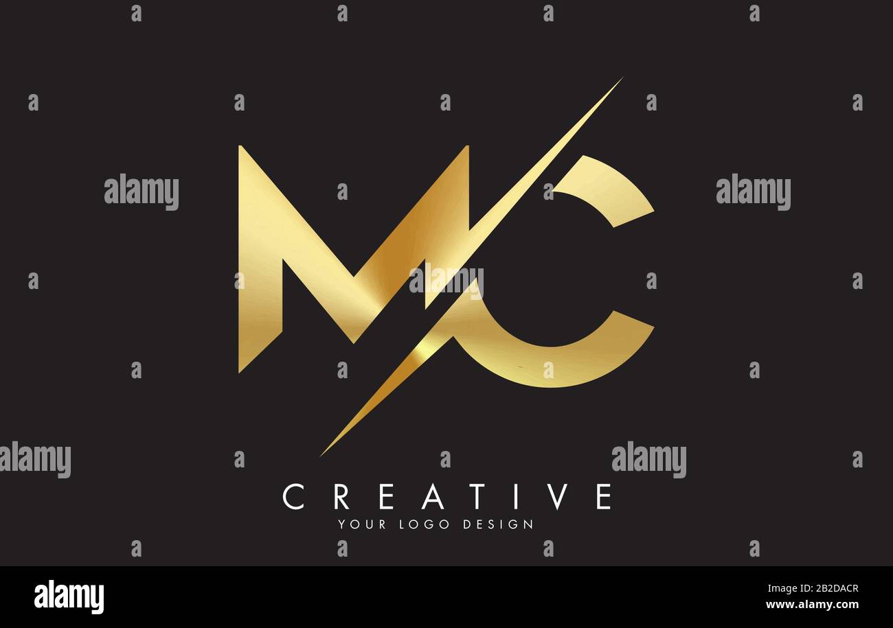MC M C Golden Letter Logo Design con taglio creativo. Logo creativo con sfondo nero. Illustrazione Vettoriale