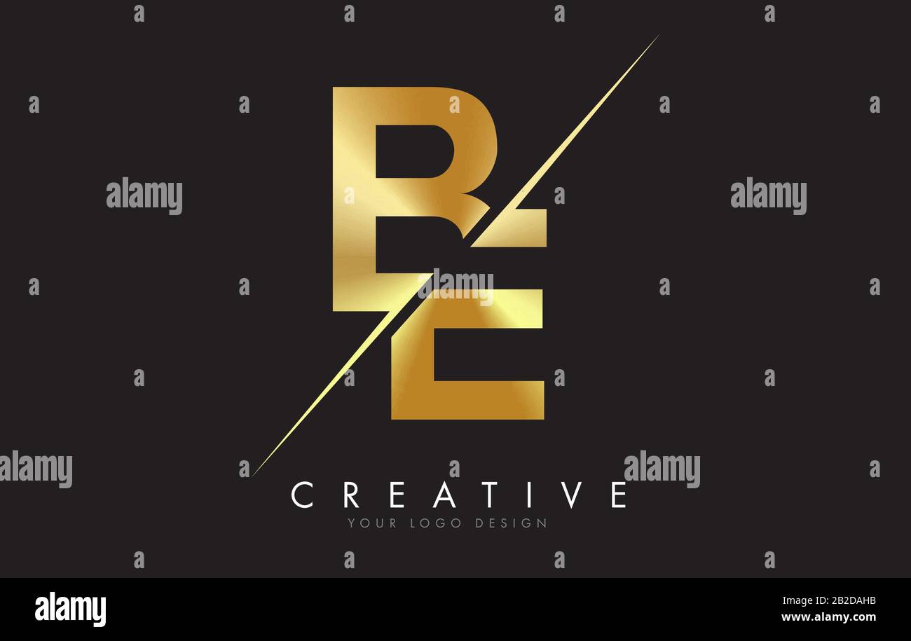 Be B e Golden Letter Logo Design con un taglio creativo. Logo creativo con sfondo cerchio nero. Illustrazione Vettoriale