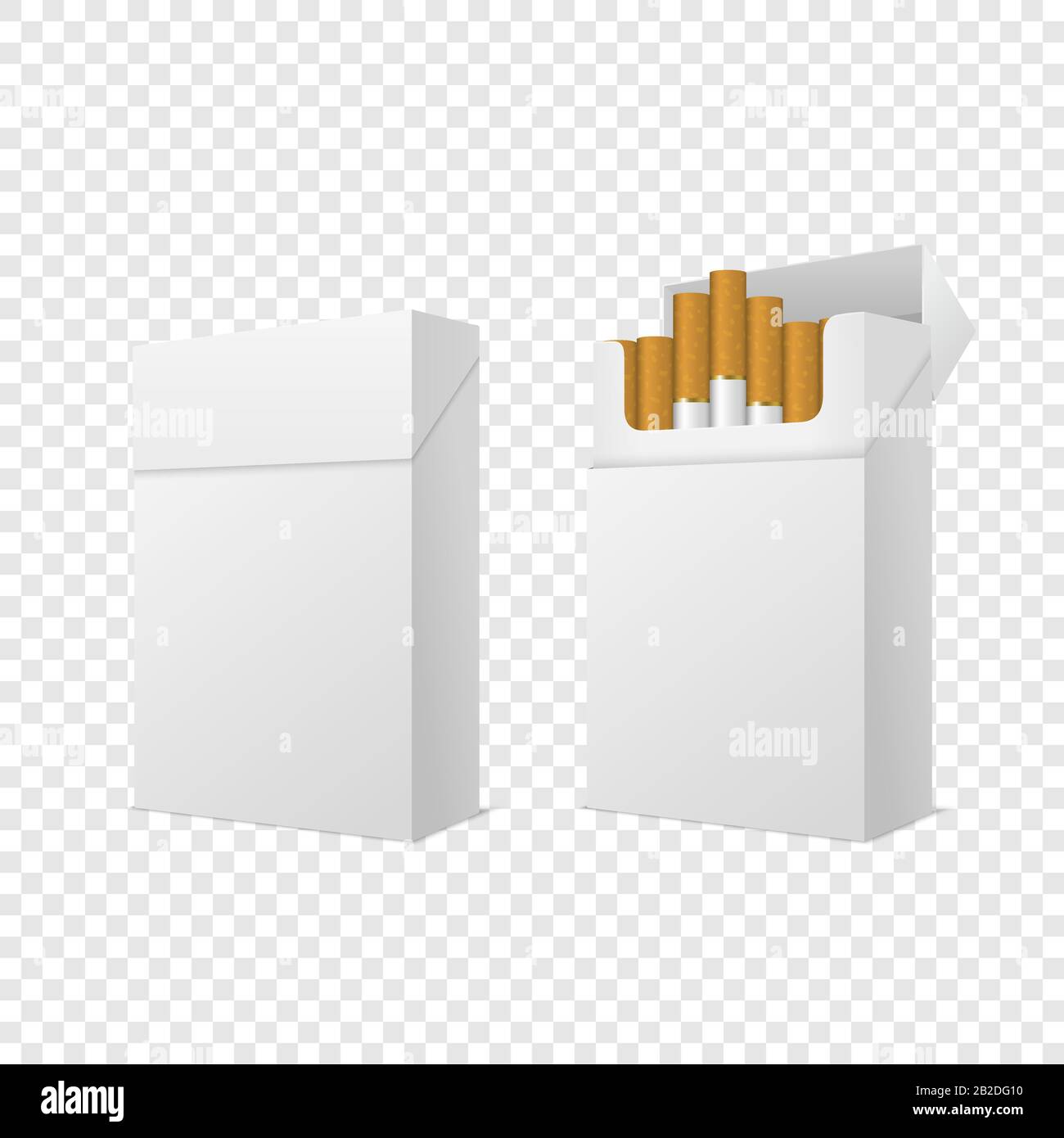 Vettore Realistico Chiuso E Aperto Vuoto Vuoto Chiaro E Con Sigarette Pack Box Set Isolato Su Sfondo Trasparente. Modello Di Progettazione. Fumo Illustrazione Vettoriale