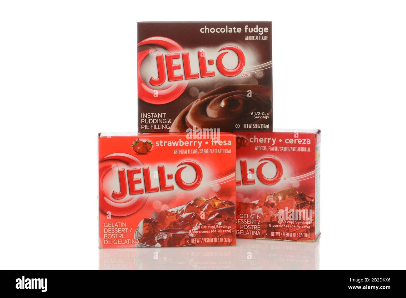 Irvine, CALIFORNIA - 22 MAGGIO 2019: Tre Scatole di Gelatina Jell-o e budino al cioccolato. Foto Stock