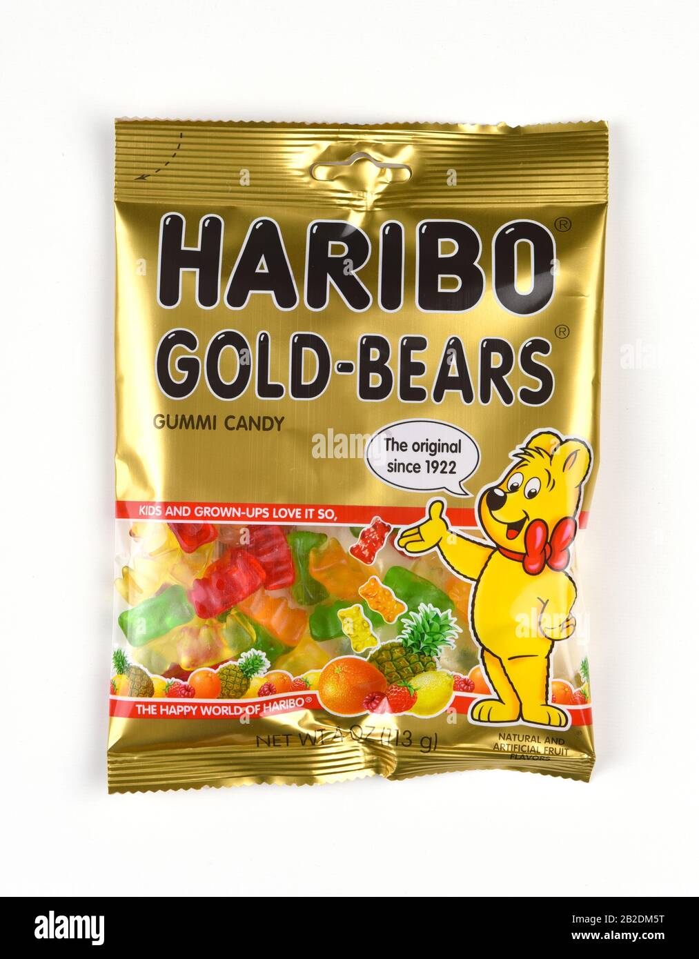 Irvine, CALIFORNIA - 5 GENNAIO 2018: Haribo Gold Bears. Una caramella morbida, gommosa, in una varietà di sapori di frutta. Foto Stock