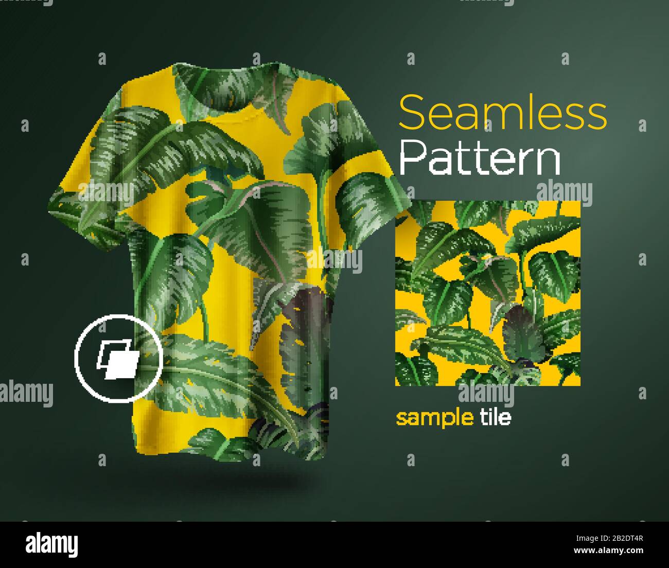 Luminoso motivo tropicale senza cuciture con piante della giungla. Sfondo esotico con foglie di palma. Illustrazione Vettoriale