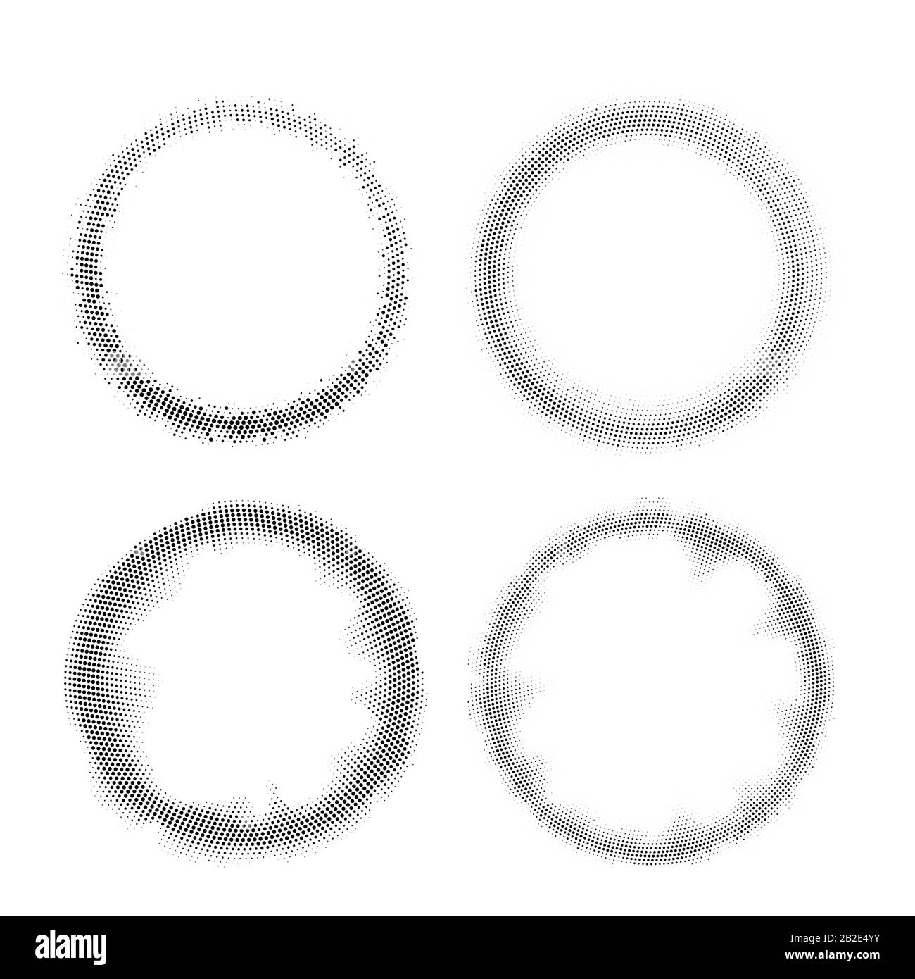 Set di quattro cornici vettoriali a mezzitoni circolari nere per il tuo logo o altro design Illustrazione Vettoriale