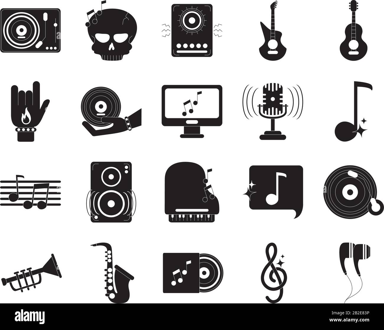 le icone audio della melodia musicale impostano l'icona dello stile della silhouette dell'illustrazione vettoriale Illustrazione Vettoriale