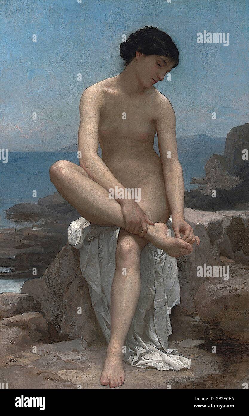 La Bather (1879) pittura accademica francese di William-Adolphe Bouguereau - altissima risoluzione e qualità d'immagine Foto Stock
