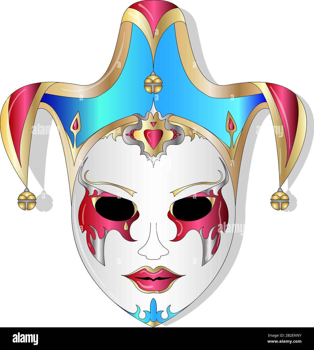 Stile joker maschera viso. Immagine vettoriale isolata su sfondo bianco. Illustrazione Vettoriale
