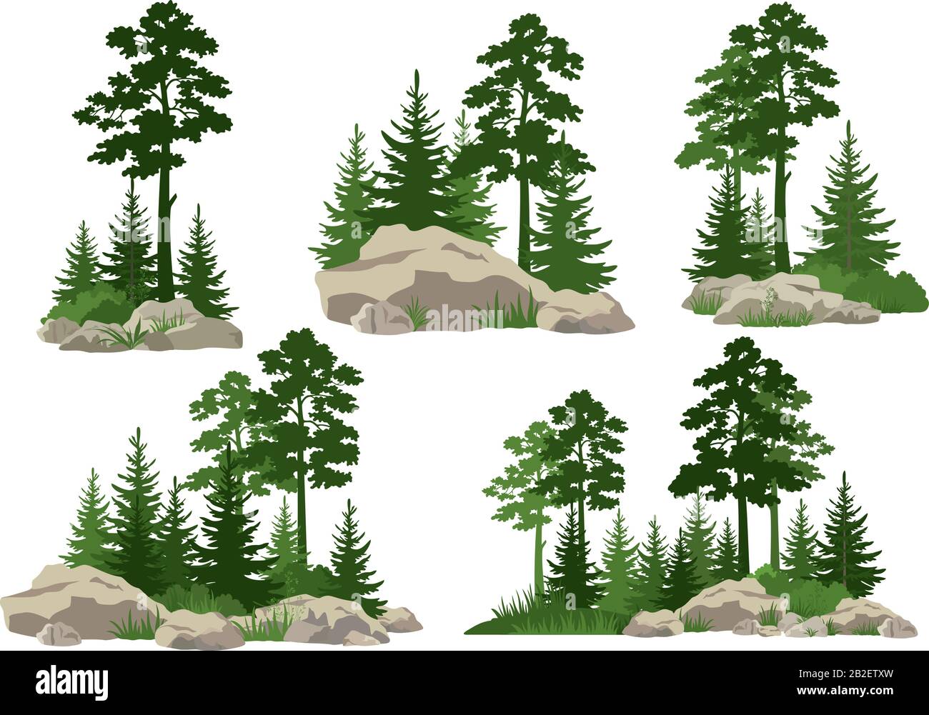 Paesaggi con alberi e rocce Illustrazione Vettoriale