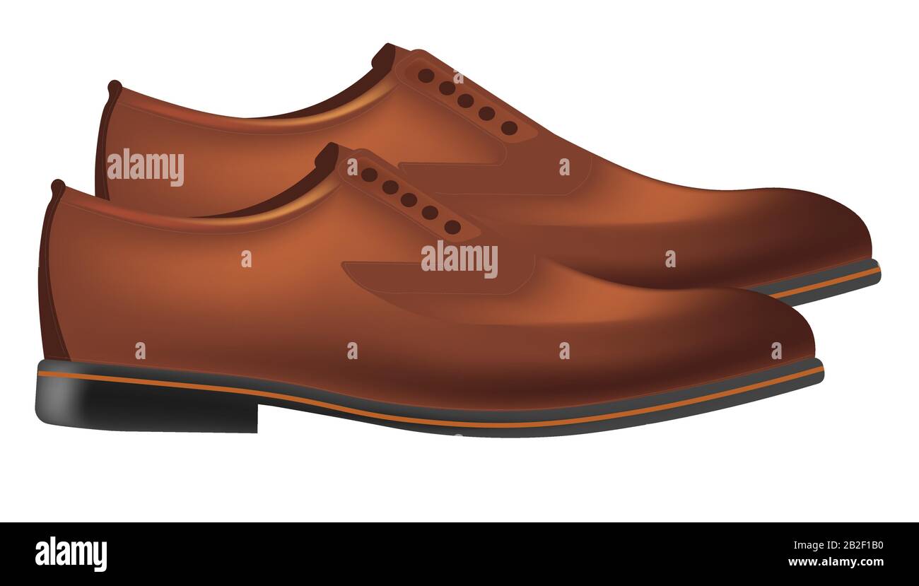 Scarpe da uomo classiche in pelle con vista laterale in colore marrone Illustrazione Vettoriale