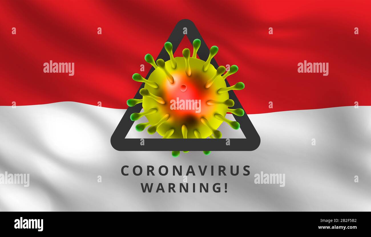 Romanzo Coronavirus 2019-nCov con bandiera indonesiana, vettore realistico 3d influenza asiatica focolaio e influenza pandemica wuhan virus. Microscopio. Perfetto per la b Foto Stock