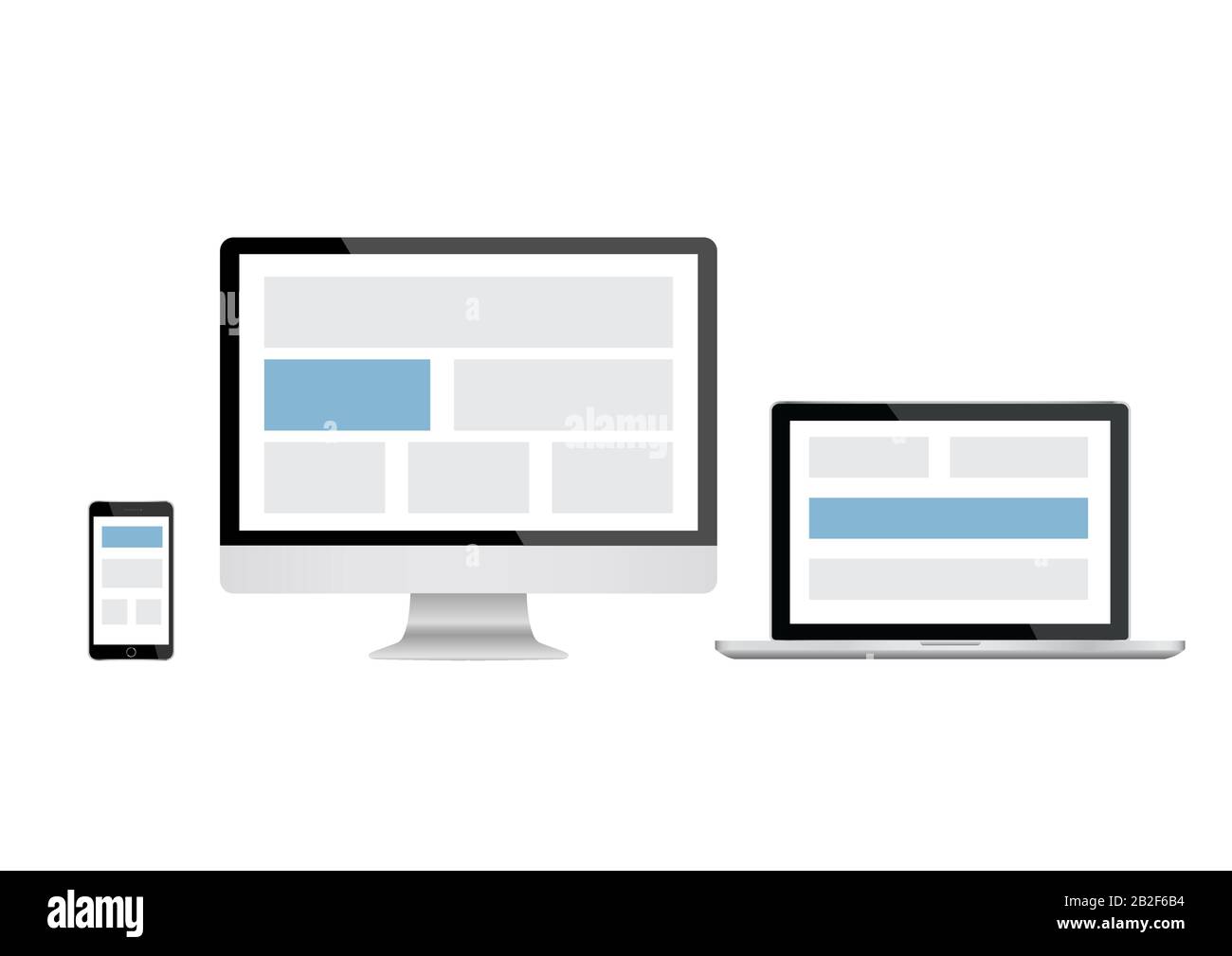 Dispositivo e gadget mockup. Design reattivo per il sito Web. Schermo del computer, laptop, icone dello smartphone impostati. Illustrazione Vettoriale