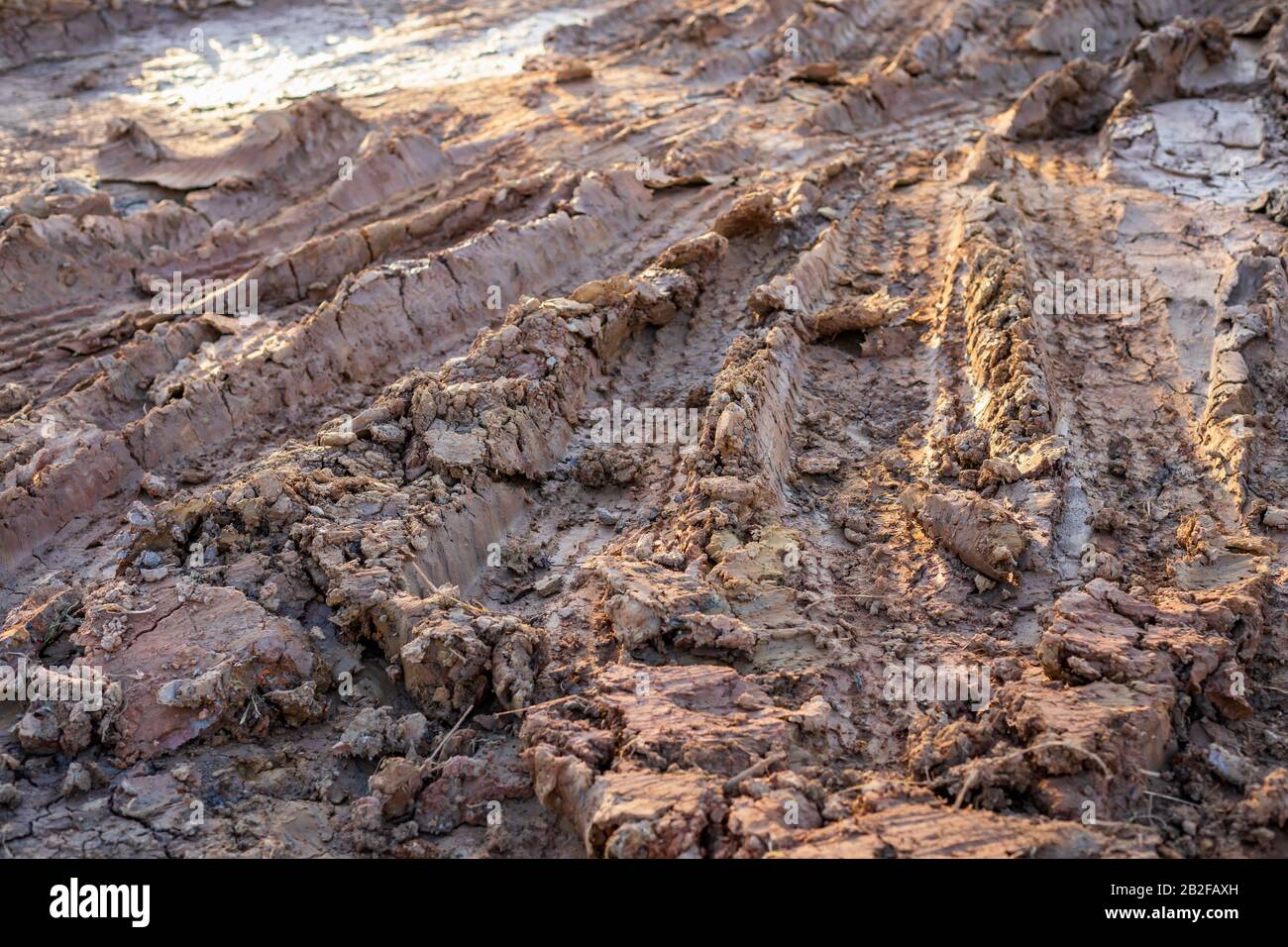 Carreggiata su terreno bagnato o fango. Sporco sulla strada dopo aver piovuto Foto Stock