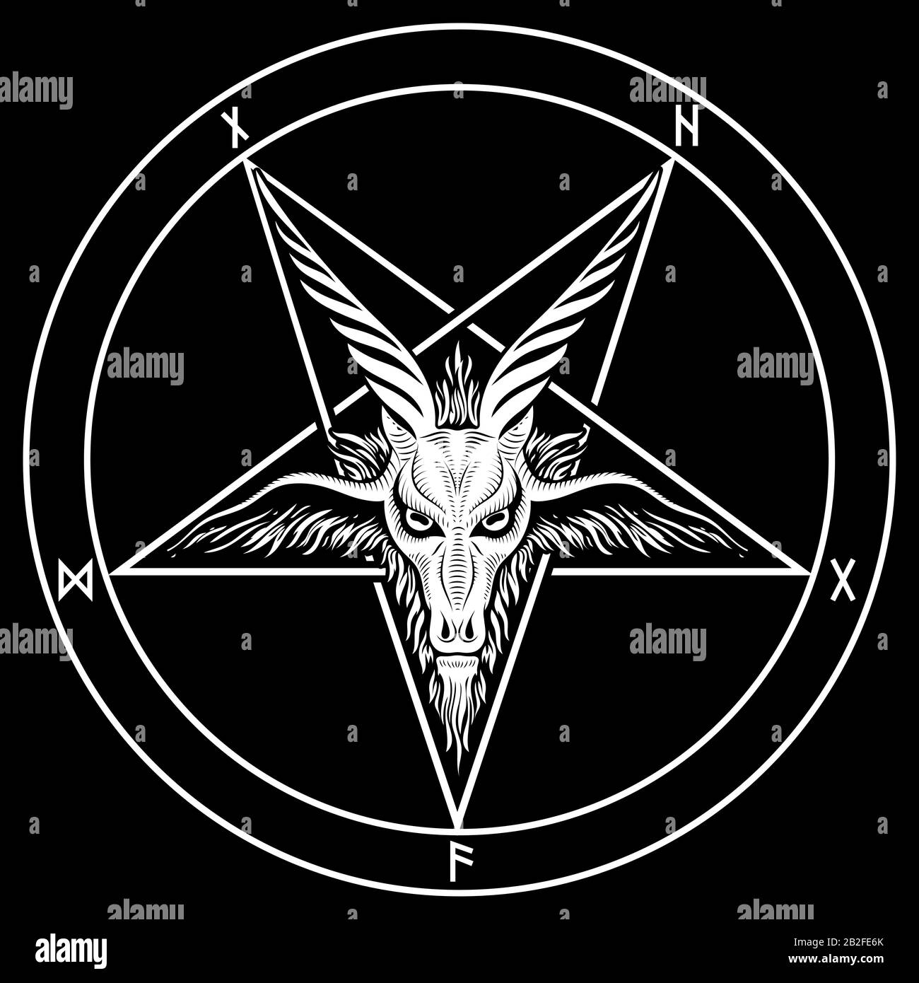 Il pentagramma, il segno di Lucifero. La testa di un gat cornuto in un pentagramma. Veglia di Baphomet Illustrazione Vettoriale