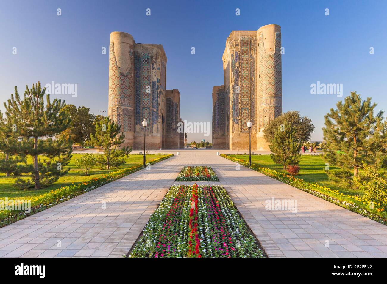 AK Saray Palace, al mattino, Shahrisabz, o Shakhrisabz, Qashqadaryo Regione, Uzbekistan, Asia Centrale, Asia Foto Stock