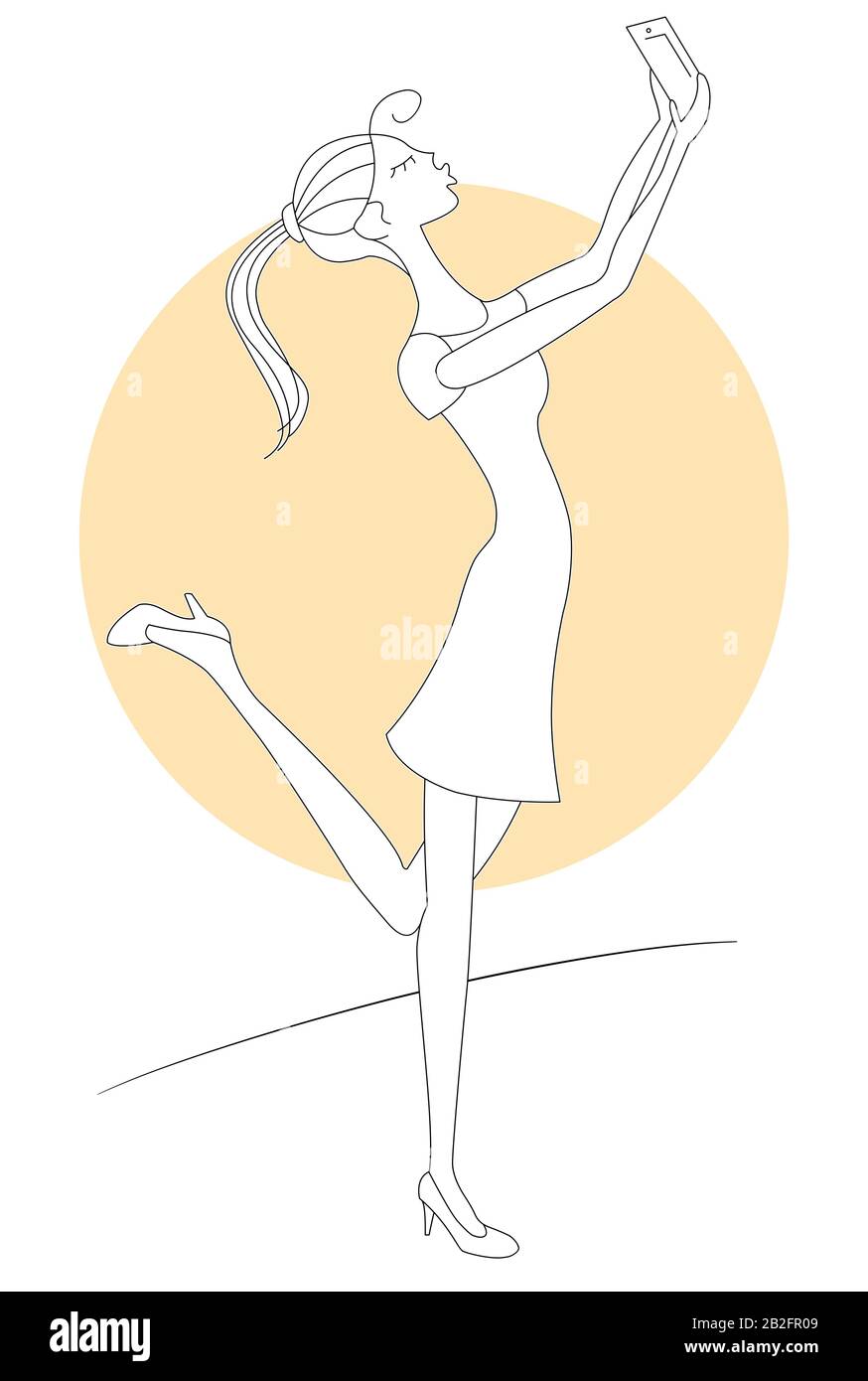 Ragazza sottile e slanciata che ottiene la sua immagine presa con il suo telefono delle cellule Foto Stock