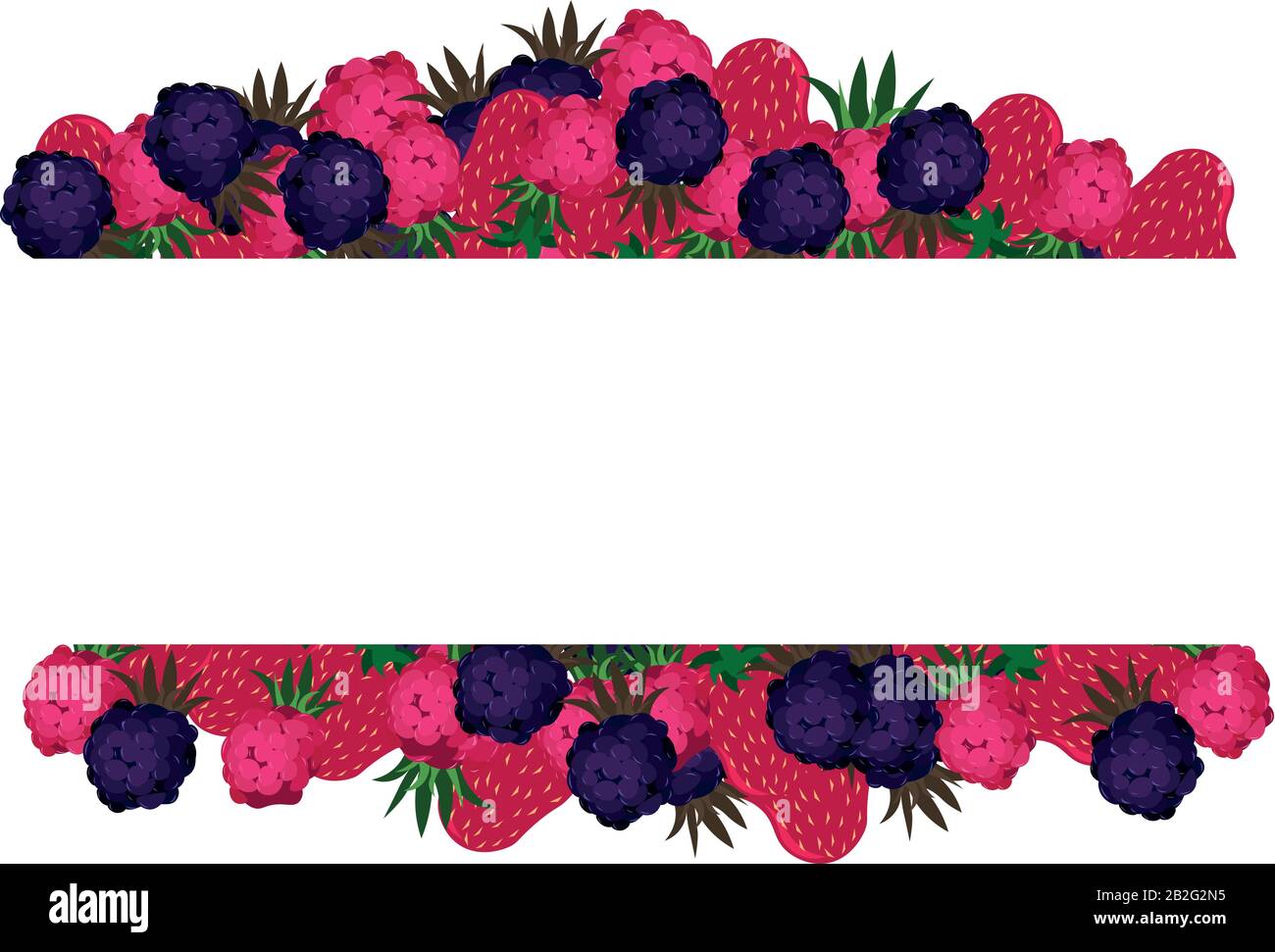 Vettore cornice orizzontale di bacche. Design estivo per inviti, biglietti, volantini, etichette, compleanni, vacanze. Illustrazione Vettoriale