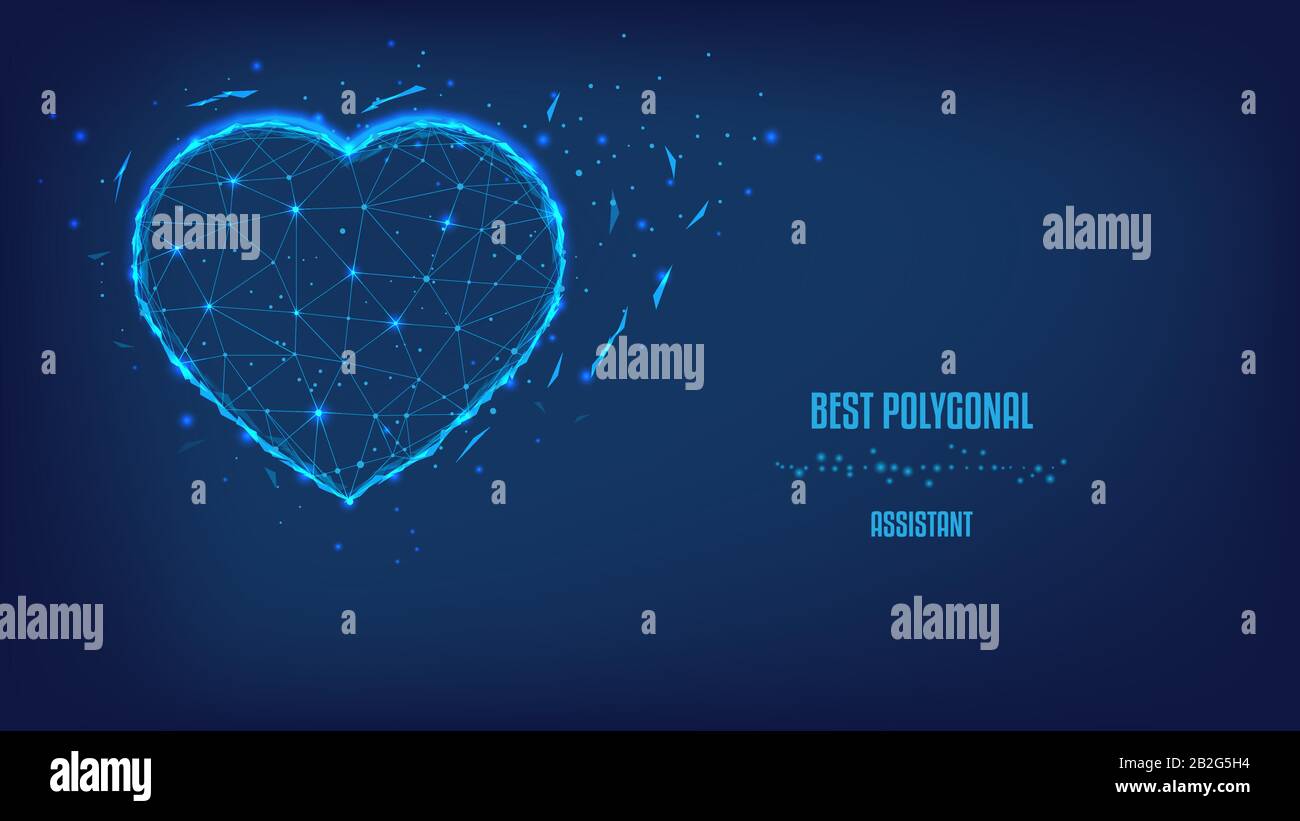 Cuore Poligonale. San Valentino Sfondo . Bellissimo cielo notturno blu scuro. Poli basso. Illustrazione Vettoriale