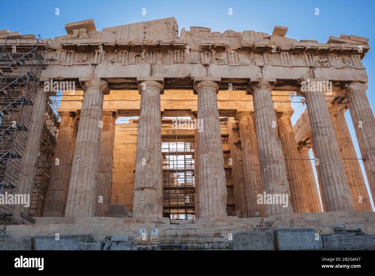 Partenone nell'Acropoli di Atene, frontone ovest Foto Stock
