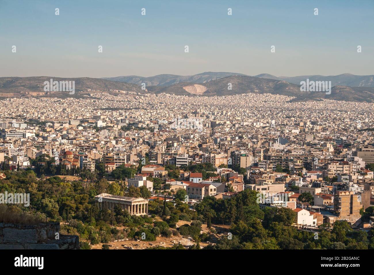 Panorama della città di Atene, vista dall'Acropoli Foto Stock