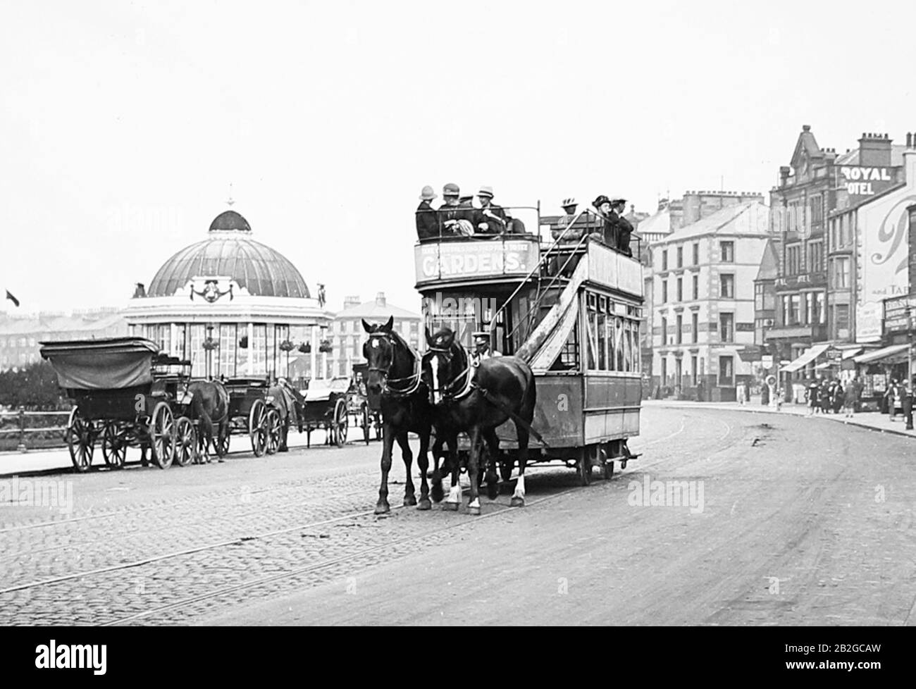 Tram a cavallo, West End Gardens, Morecambe, 1900s Foto Stock
