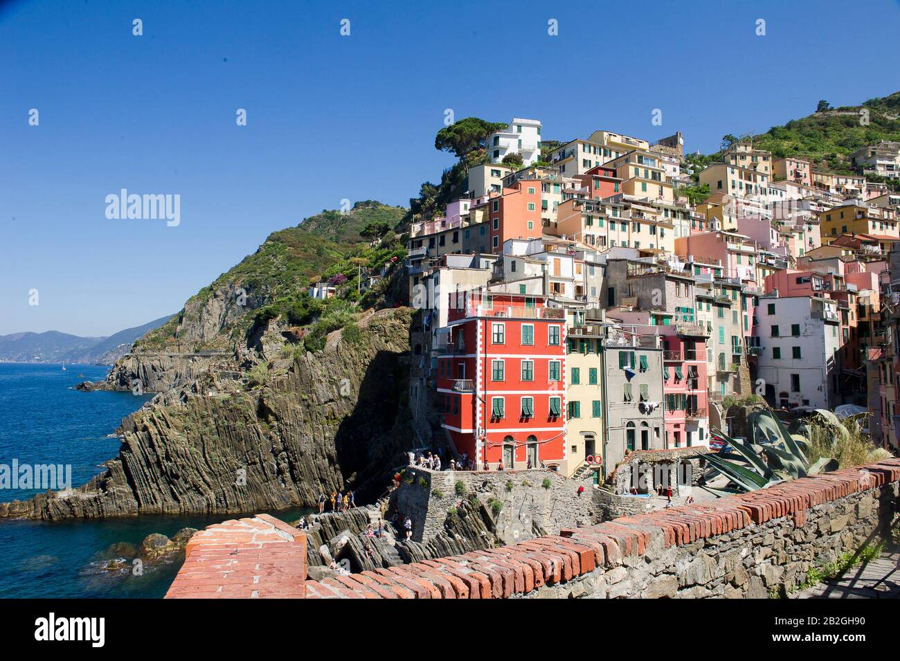 Riomaggiore si affaccia sul mare in provincia di la Spezia, si trova nel parco naturale delle cinque Terre in Liguria, nel nord-ovest dell'Italia. E 'sulla lista del patrimonio mondiale dell'UNESCO Foto Stock