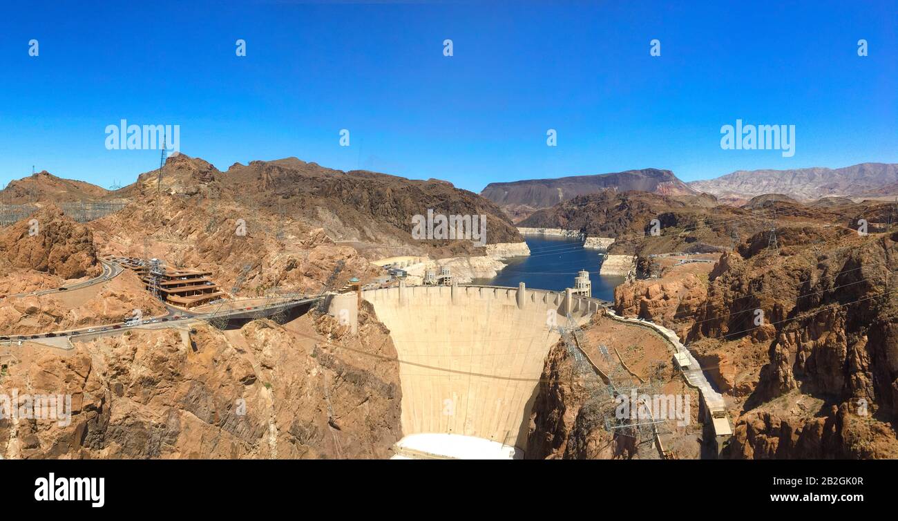 La diga di Hoover costruita tra il 1931 e il 1936 sul fiume Colorado tra Nevada e Colorado, Stati Uniti d'America. Foto Stock